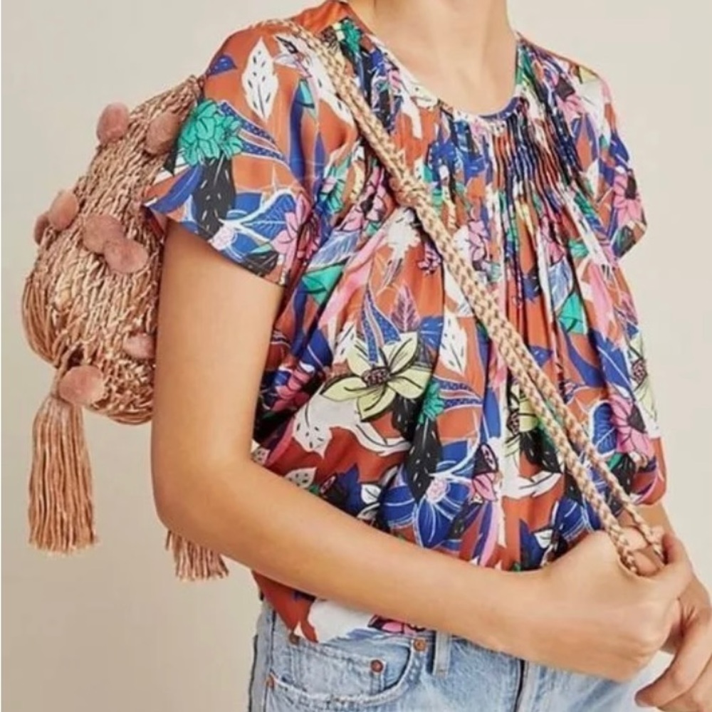 Anthropologie Nolan Pilar Short Sleeve Top Floral Boho Flowy Festival. Sz L  EUC